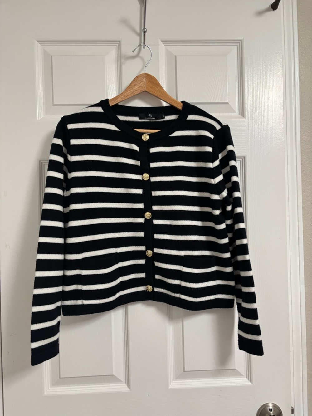 Black and White Striped Women's Cardigan Sweater